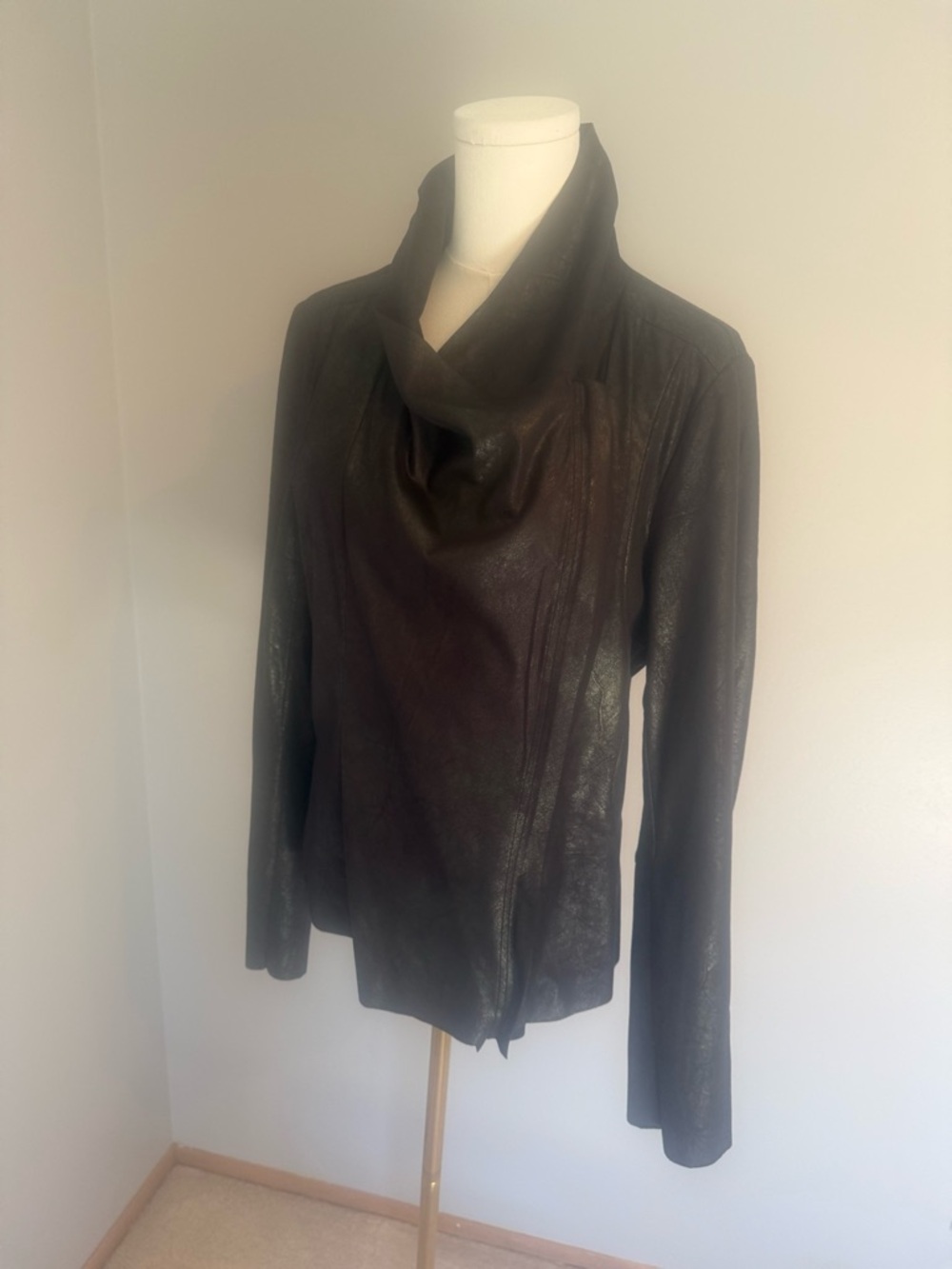 Calvin Klein Black Draped Faux Leather Zip Jacket - Picture 9 of 16